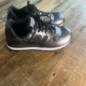 New Balance Metallic Silver and Black Athletic Shoes